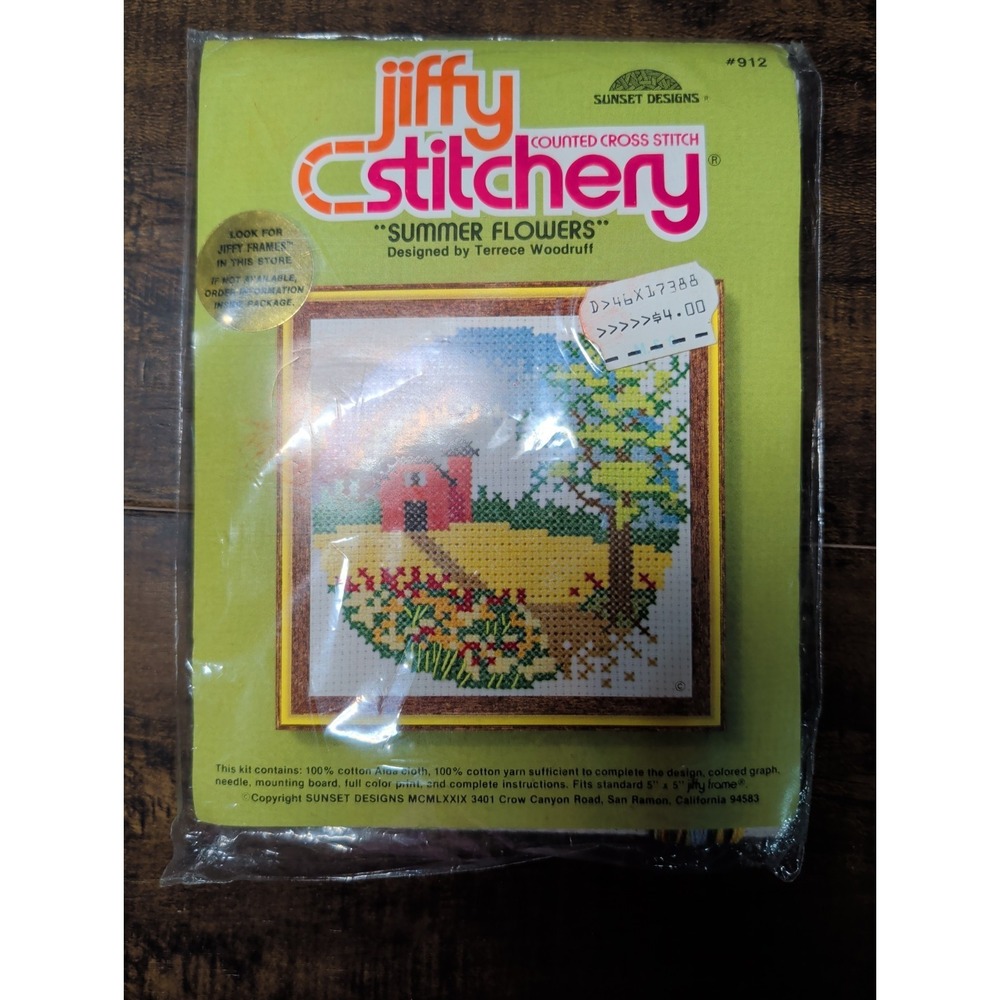Vintage 1979 Jiffy Stitchery "Summer Flowers" Cross Stitch Kit # 912 Unopened